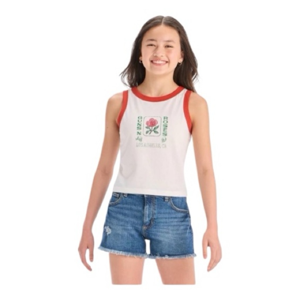 4/$20 Guns & Roses Girls Size White & Red Graphic Tank Top